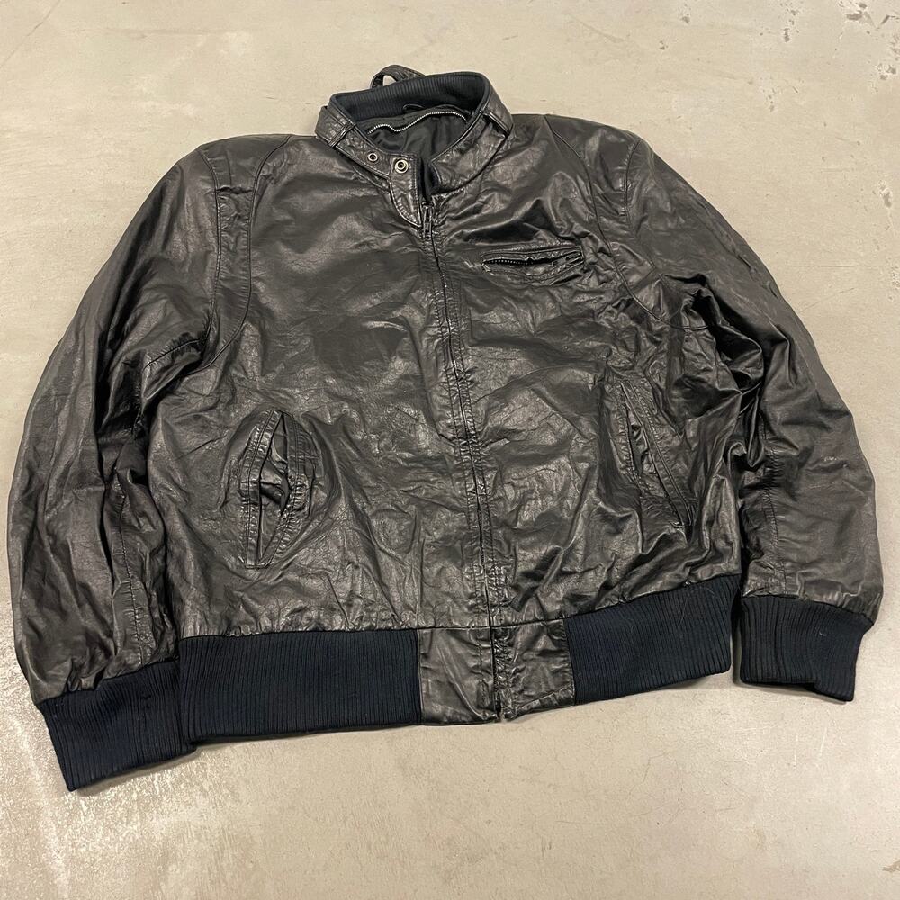 vintage 90s slim black leather jacket